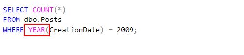 A select query showing a year function in a where clause