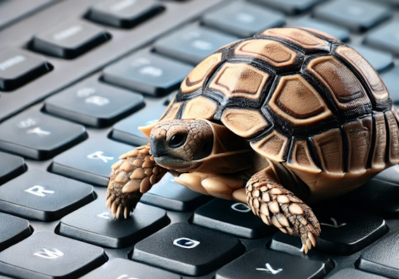 Tortoise walking across a keyboard