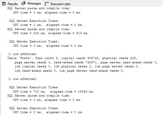 Query statistics results