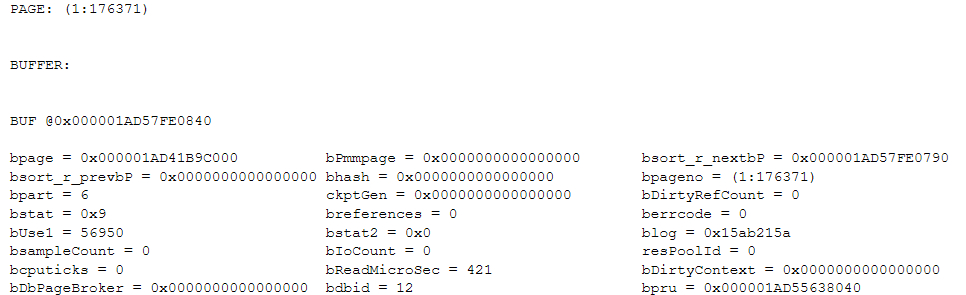 dbcc page buffer results