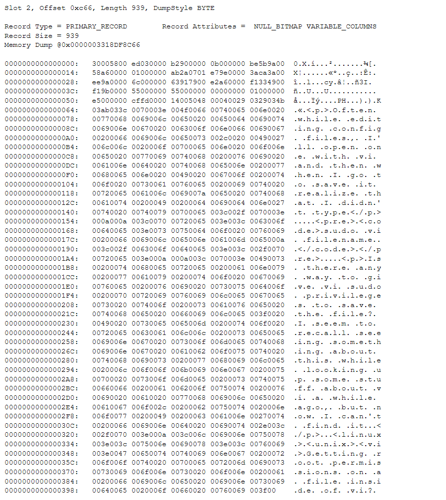 dbcc page data results