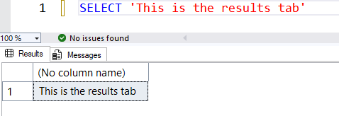 SSMS showing text in the results tab